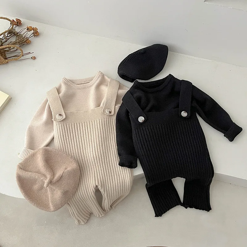 Top Trends: Autumn New Baby Sleeveless Knit Jumpsuit Newborn Toddler Solid Overalls Infant Cotton Romper Knitted Kids Boy Girl Clothes Shoppable Styles