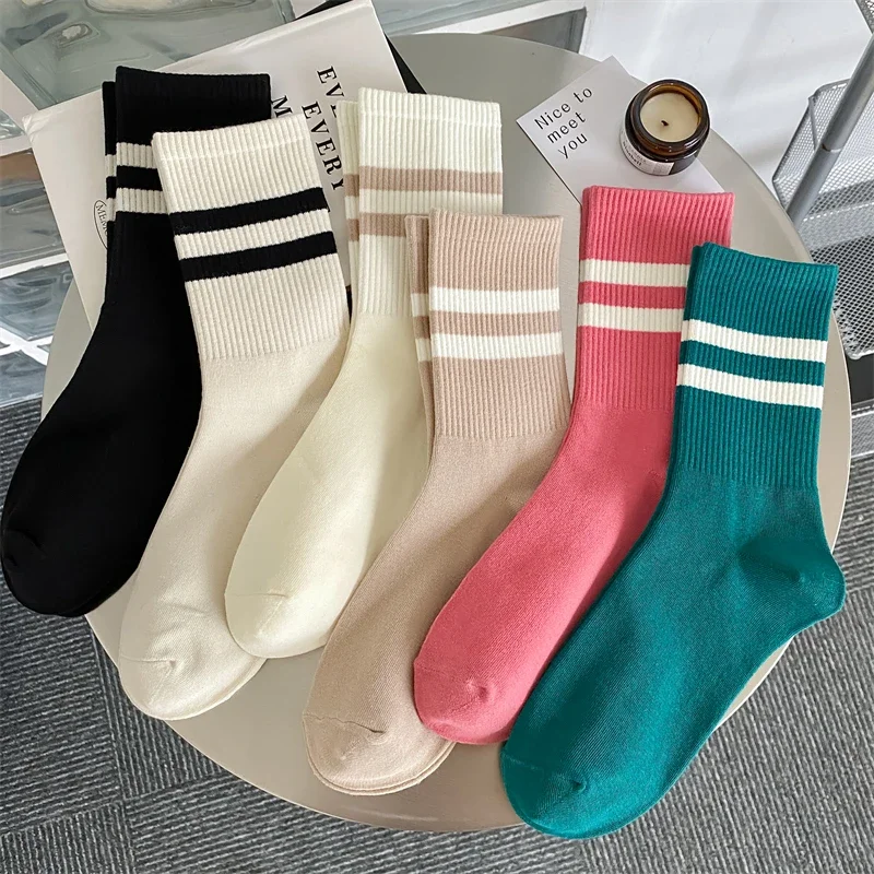 Top Trends: Women Socks Japanese Fashion Autumn New Novelty Candy Color Cotton Sports Crew Socks For Girls Preppy Style Striped Socks Casual Shoppable Styles