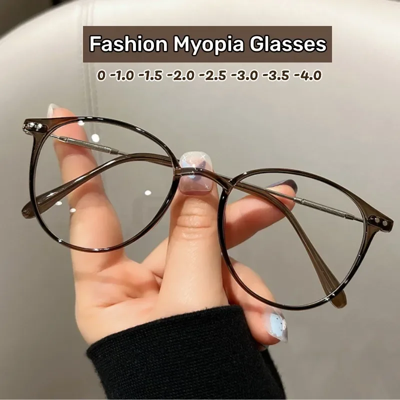 Top Trends: Trend Blue Light Blocking Near Sight Eyeglasses For Men Women Vintage Finished Myopia Glasses Luxury Round Minus Diopter Eyewear Shoppable Styles