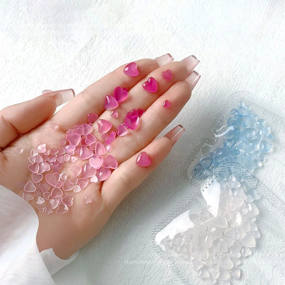 Top Trends: 100Pcs UV Sensitive Heart Nail Art Decoration Mix 4 / 6 / 8mm Light Color Change Rhinestone Gems Kawaii Resin Peach Heart Parts YT-7 Shoppable Styles