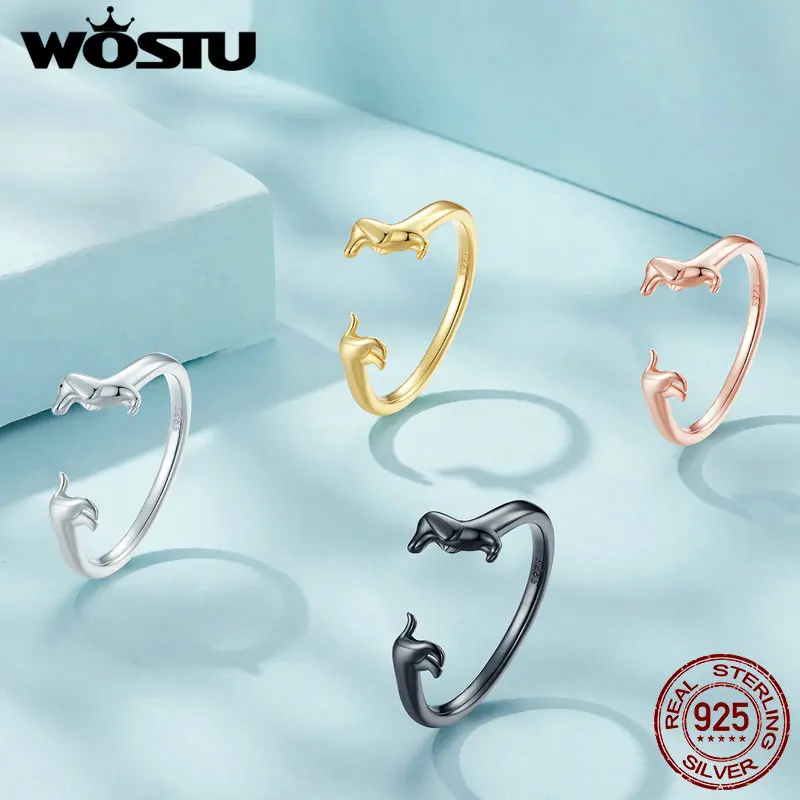 Top Trends: WOSTU 925 Sterling Silver Dachshund Dog Rings Adjustable Cut Animal Open Ring For Women Original Fine Jewelry Christmas Gift Shoppable Styles - Image 3