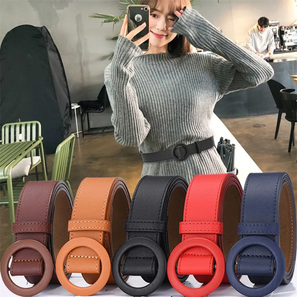 Top Trends: Women&#039;s Belt Round Buckle PU Leather Fashion Accesories Waistband Brown Blue Red Khaki Waist Belts For Women Shoppable Styles