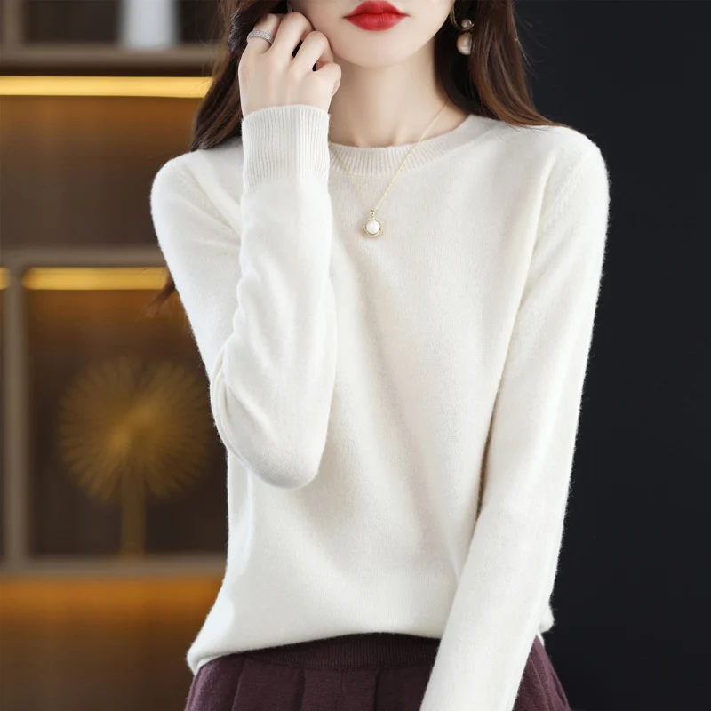 Top Trends: 2023 Spring And Autumn New Sweater Women's Crew Neck Long Sleeve Solid Color Loose Temperament Casual Knit 100% Pure Wool Top Shoppable Styles - Image 4