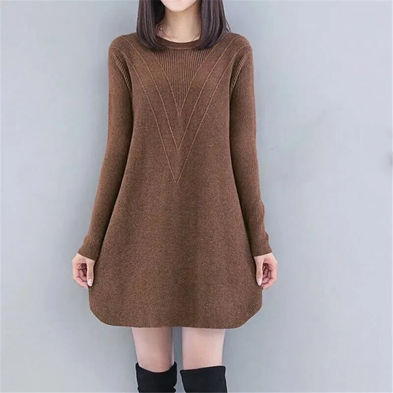 Top Trends: Ladies Mid-Long Sweaters Dress Autumn Winter Knitted Sweater Women Pullover 2023 New Warm O-Neck Loose Jumper Female Tops S-3XL Shoppable Styles