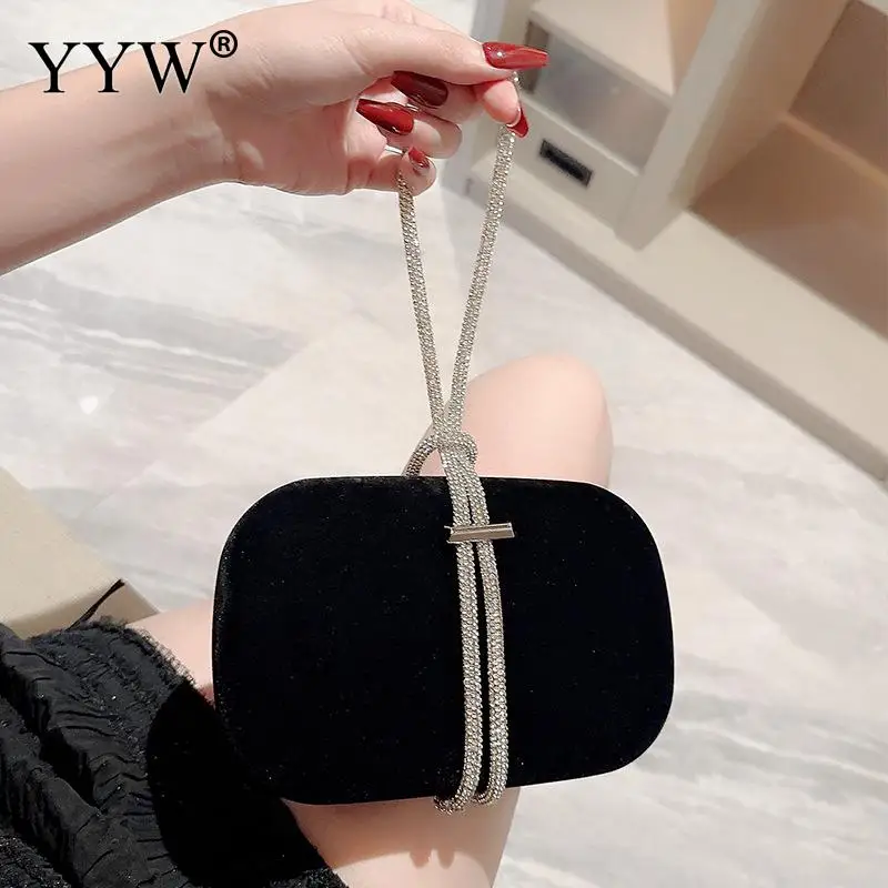 Top Trends: Luxury Women Retro Black Velvet Evening Clutch Bag 2023 Glitter Rhinestone Banquet Party Elegant Ladies Handbag Purse With Chain Shoppable Styles