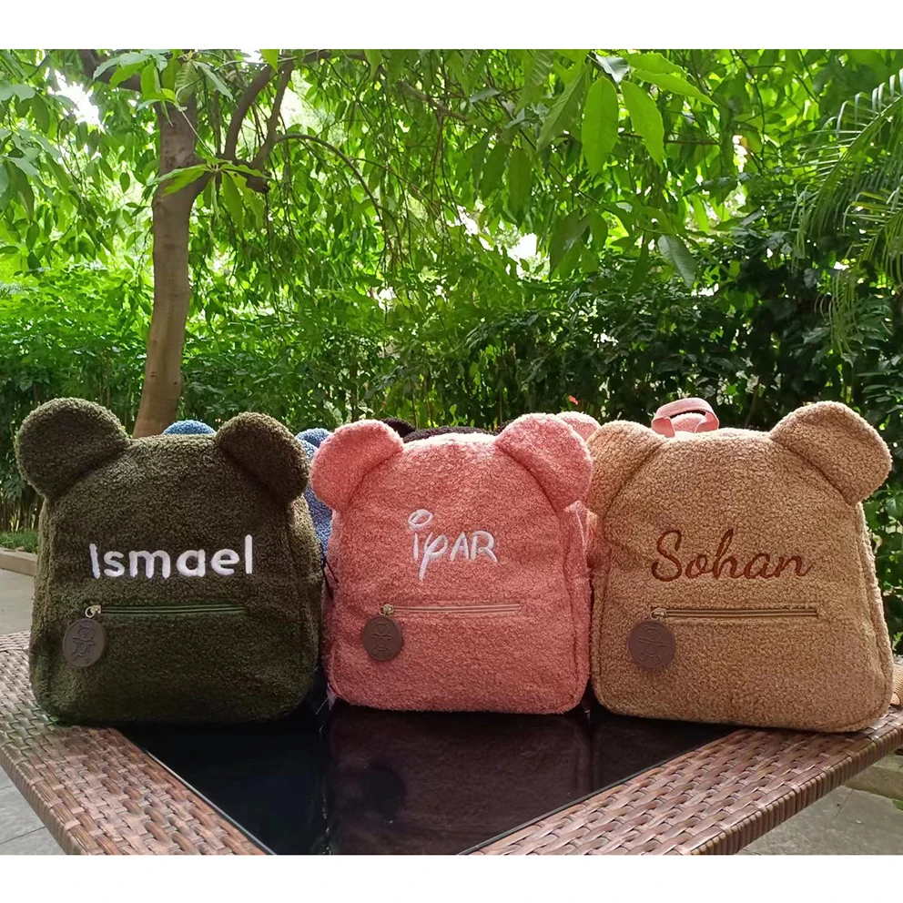 Top Trends: Personalized Embroidered Name Fashion Shoulder Bag Backpack Custom Any Name Girls Cartoon Fleece Autumn Bear Shaped Rucksacks Shoppable Styles