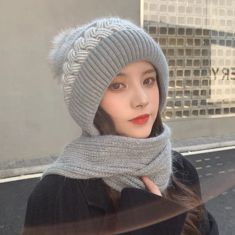 Top Trends: Korean Version Scarf Integrated Women's Scarf Hat Cycling Warm Hat Ear Protection Plush Knitted Hat Thickened Winter Hat Shoppable Styles - Image 5