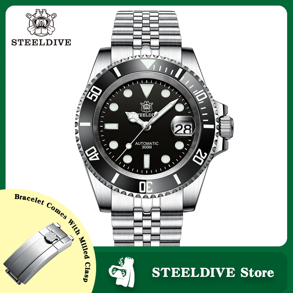 Top Trends: SD1953 STEELDIVE 41mm Super Luminous 30ATM Water Resistant NH35 Automatic Sapphire Water Ghost Mens Dive Watch Milled Clasp Shoppable Styles