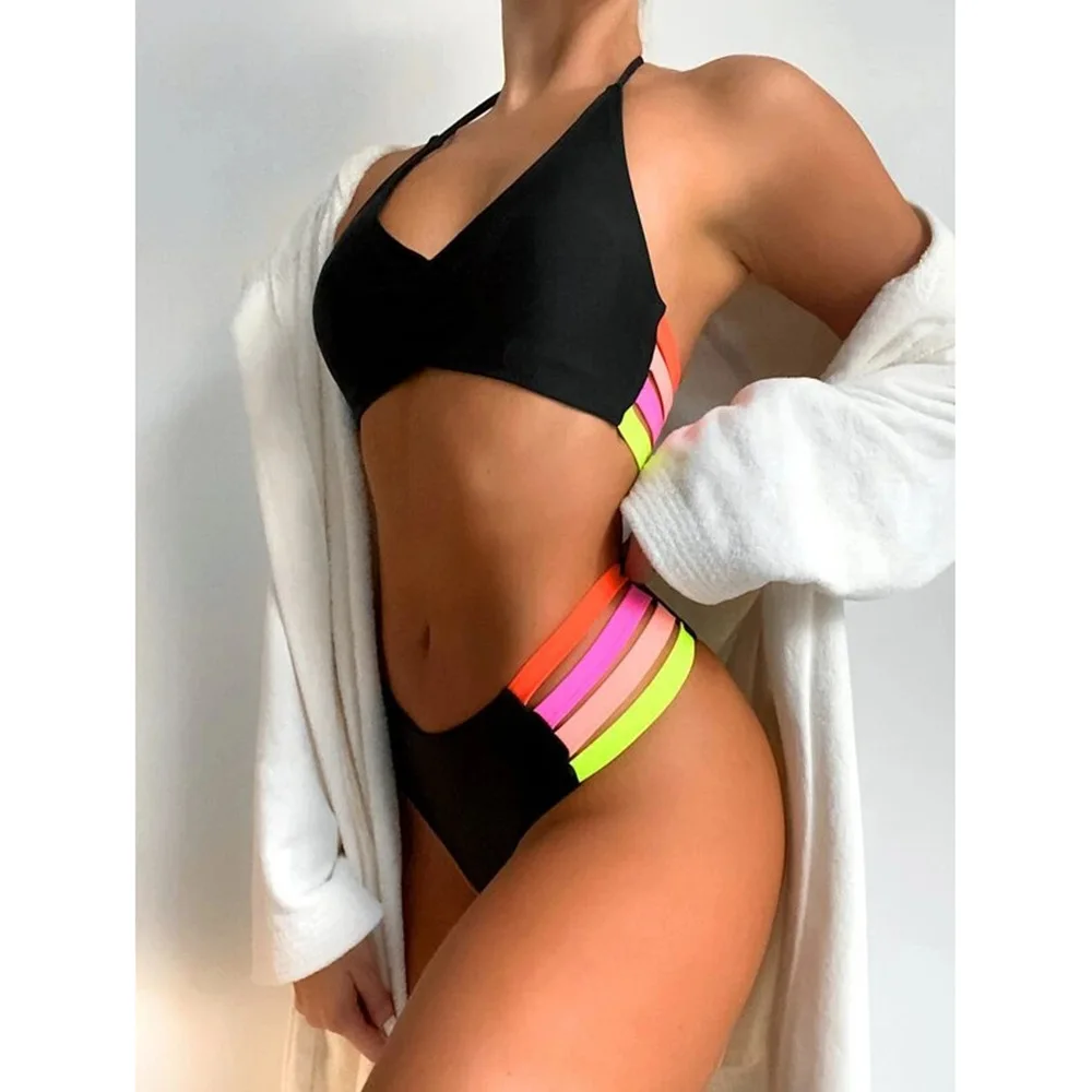 Top Trends: 2024 New Sexy Bikini Swimwear Swimsuit Women Halter Multicolor Bandage High Waist Bikinis Set Bathing Suit Bikini Female Push Up Shoppable Styles