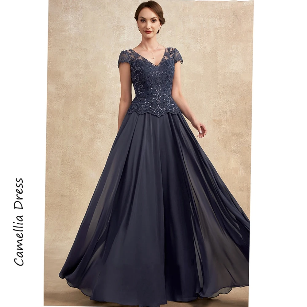 Top Trends: New A-Line Evening Dresses V Neck Elegant And Pretty Women's Dresses Sequins Lace Chiffon Mother Of The Bride Dresses Vestido Shoppable Styles