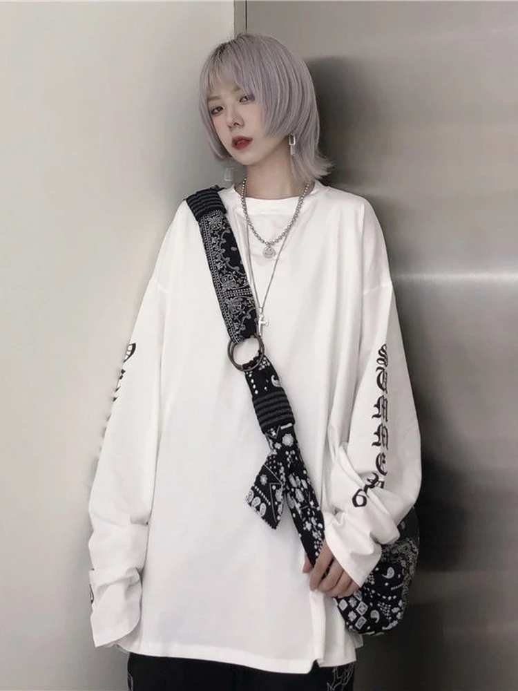 Top Trends: QWEEK Gothic Harajuku Oversized T Shirts Women Korean Letter Print Tees Black Long Sleeve Tops 2022 Spring Kpop Alt Clothing Shoppable Styles - Image 3