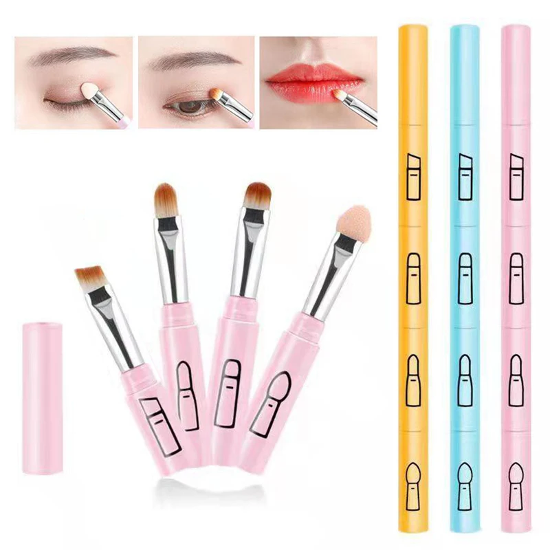 Top Trends: 4 In 1 Portable Retractable Travel Lip Eye Brush Professional Makeup Brush Mini Soft Hair Eyeshadow Brush Makeup Accessories 1pc Shoppable Styles