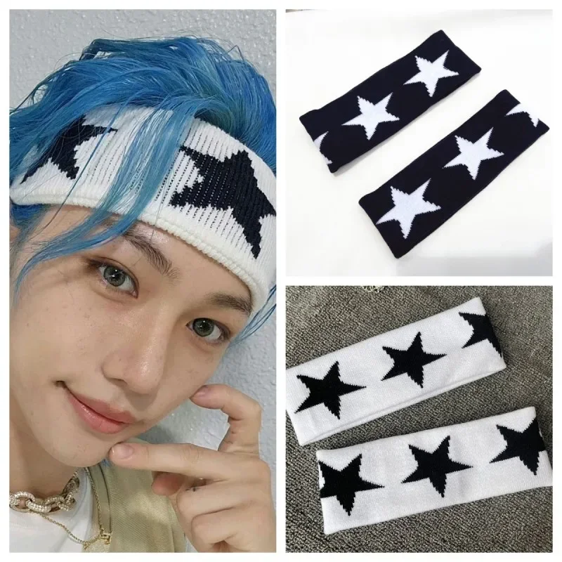 Top Trends: 2023 Korean Wave New Stray Kids FELIX Lee Know Same Black And White Pentagram Hair Band Outdoor Sports Accessories Fans Gift Shoppable Styles