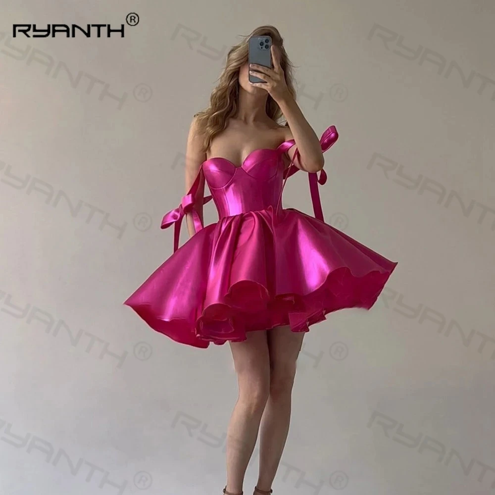 Top Trends: Rose Red A Line Mini Prom Party Dresses Sweetheart Sleeveless Lace Up Satin Gown Graduation Cocktail Dresses 2024 Birthday Dress Shoppable Styles