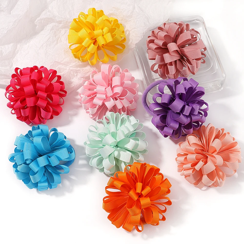 Top Trends: 2Pcs Girl Elastics Hair Band Big Grosgrain Ribbon Flower Ball Hairrope Pretty Festival Dress Up Hair Tie Accessories 20Color Shoppable Styles