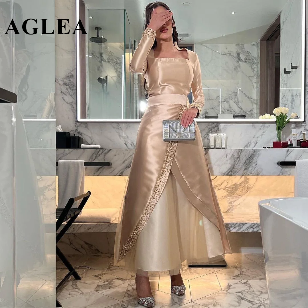 Top Trends: AGLEA 2023 Party Dresses Square Neck Beaded Satin A Line Tulle Vestidos De Fiesta Elegantes Para Mujer Long Sleeves Party Gowns Shoppable Styles