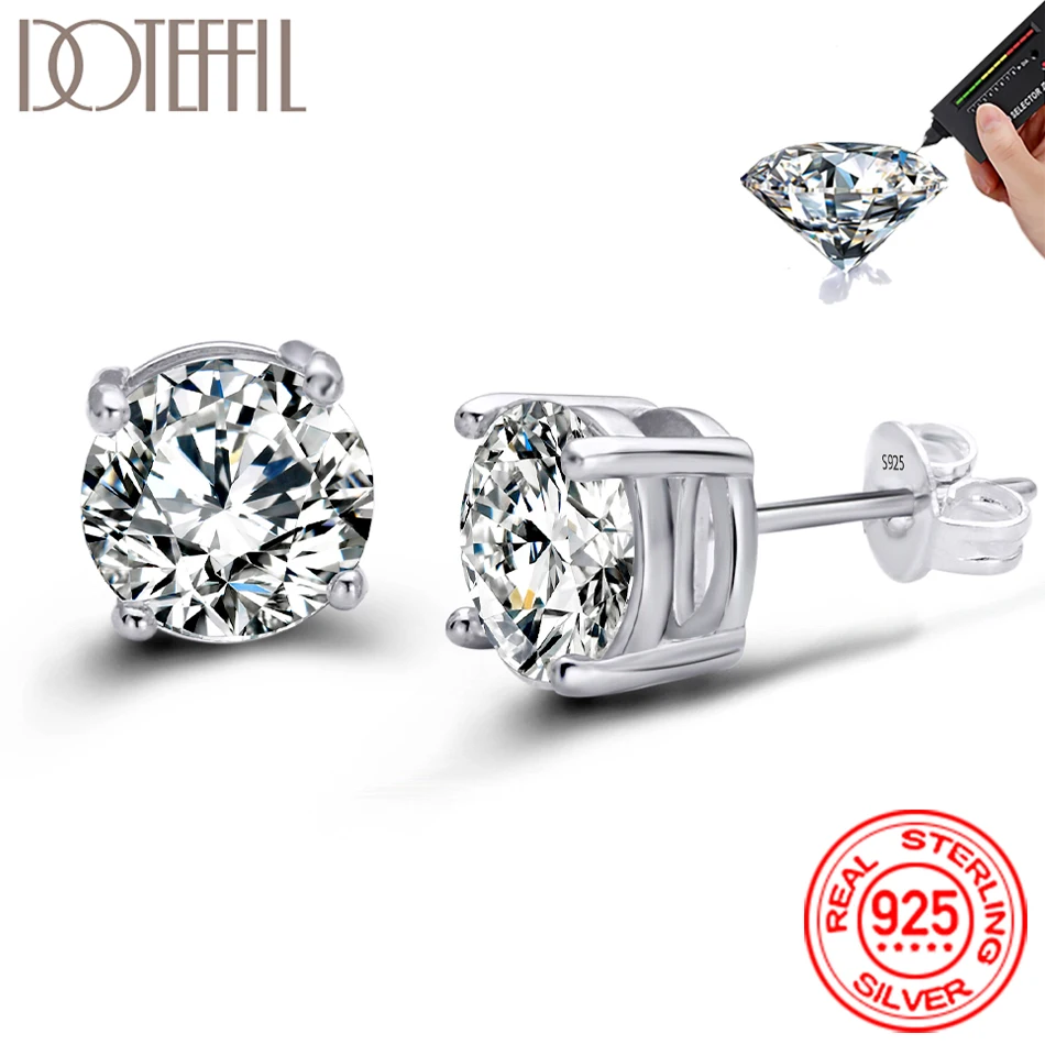 Top Trends: DOTEFFIL 2 Carat 8.0mm D Color Moissanite Stud Earrings For Women Top Quality 100% 925 Sterling Silver Sparkling Wedding Jewelry Shoppable Styles