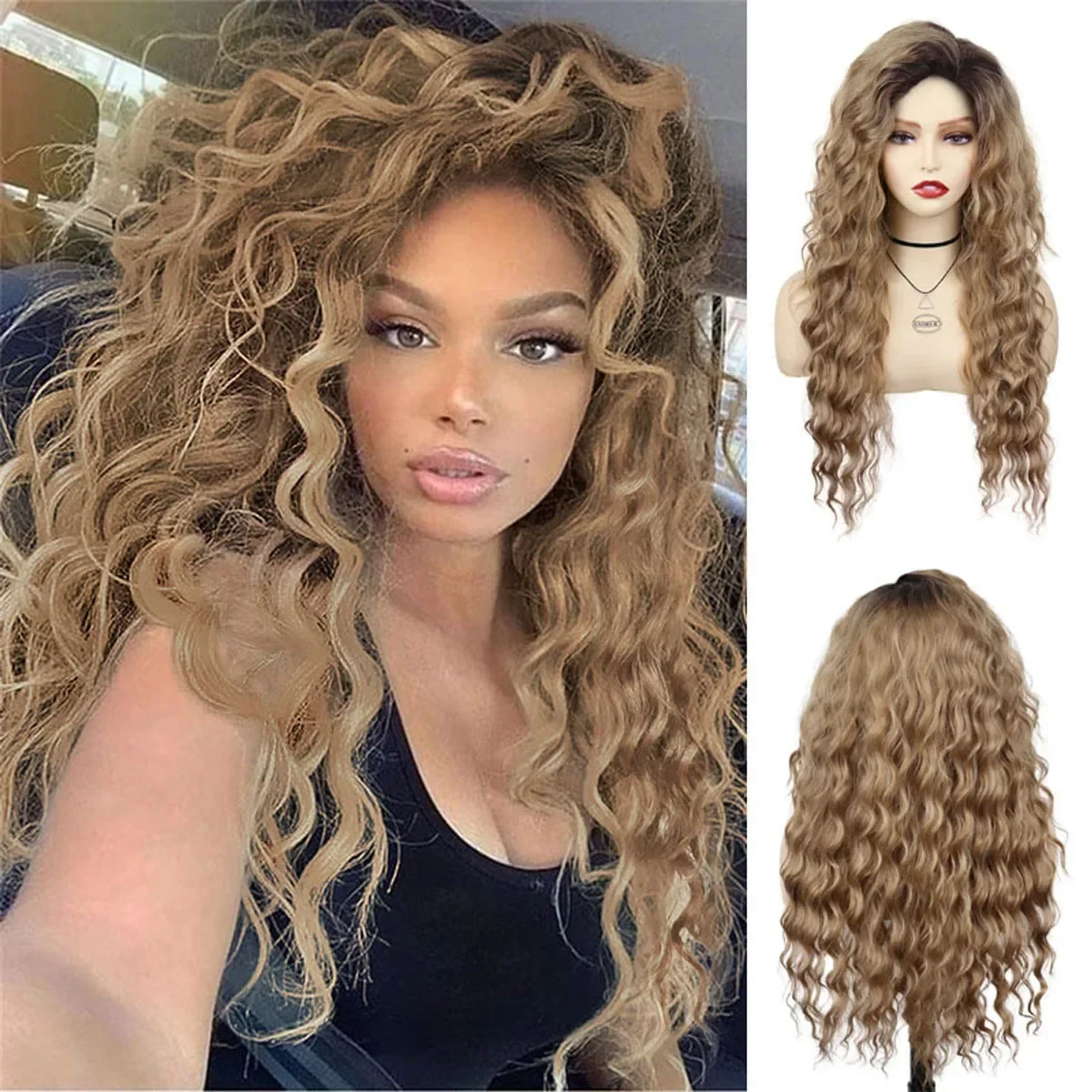 Top Trends: GNIMEGIL Long Curly Synthetic Wigs For Women Brown Ombre Wig Water Wave Hairstyle Natural Hair Sexy Female Wig Cosplay Halloween Shoppable Styles