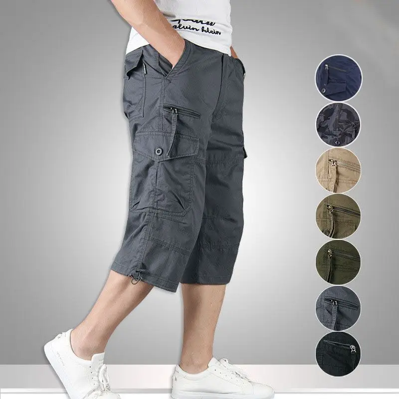 Top Trends: 2023 Summer Men&#039;s Casual Cotton Cargo Shorts Long Length Multi Pocket Capri Pants Male Military Camouflage Short Size M-5XL Shoppable Styles