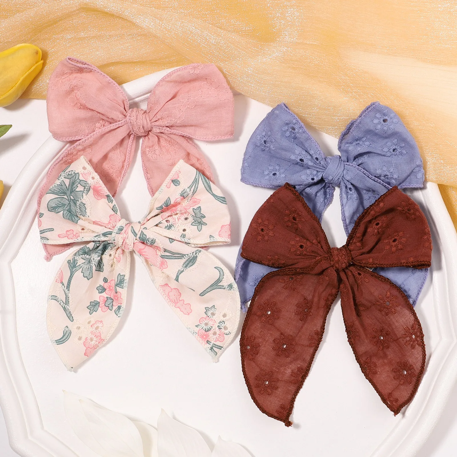 Top Trends: 1 Pcs Sweet Embroidery Print Kids Bows Hair Clips For Baby Girls Handmade Big Bowknot Hairpin Barrette Headwear Hair Accessories Shoppable Styles - Image 2