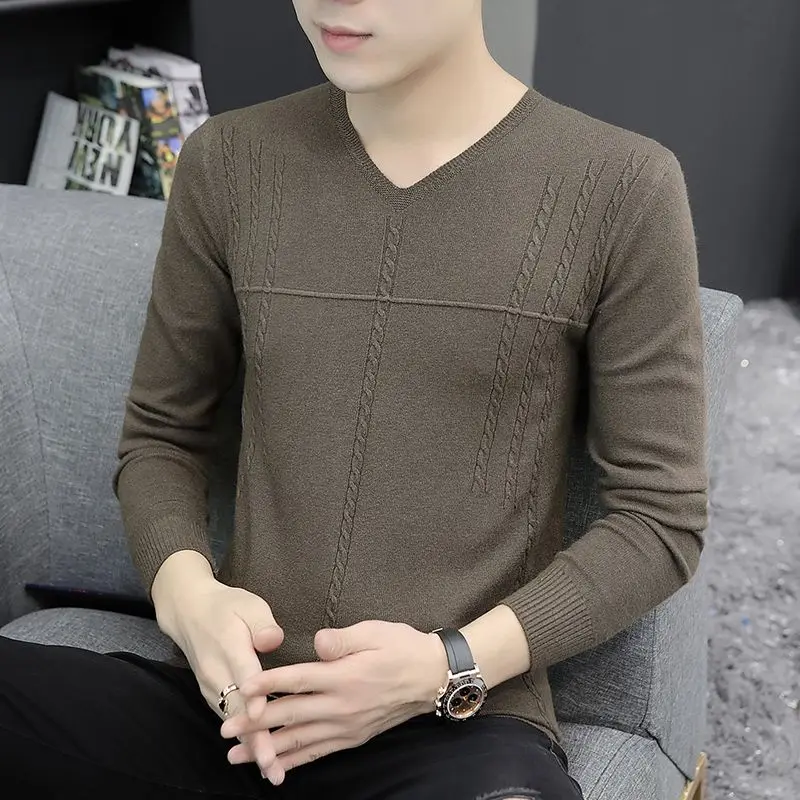 Top Trends: Men Autumn And Winter Korean-style New V-Neck Pullover Knits Sweater Slim Warm Solid Color Leisure Versatile Long-sleeved Top Shoppable Styles