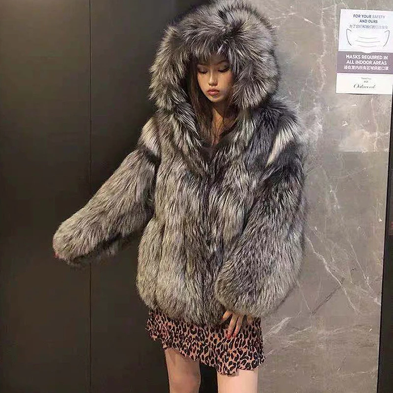 Top Trends: Silver Fox Fur Coat Women 2022 Winter Thick Warm Hooded Faux Fur Jacket High Quality Coats And Jackets Women Fluffy Outerwear Shoppable Styles