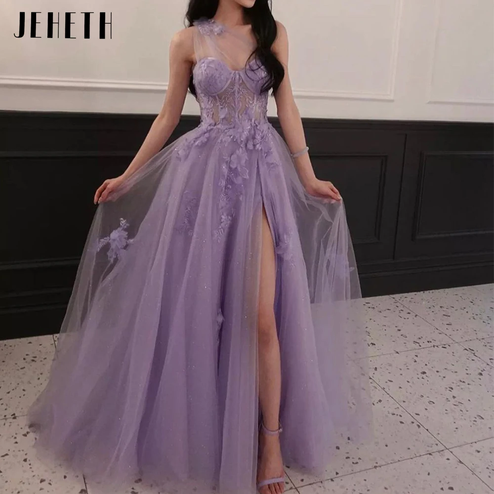 Top Trends: JEHETH Lilac One Shoulder Celebrity Prom Dresses Split Long 2023 Flower Graduation School 3D Flower Tulle Evening Party Gown Shoppable Styles