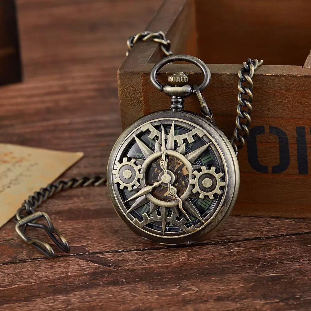 Top Trends: New Arrival Steampunk Retro Hollow Gear Movement Mechanical Pocket Watch Skeleton Hand Wind FOB Pendant Gift Chain Pocket Watch Shoppable Styles