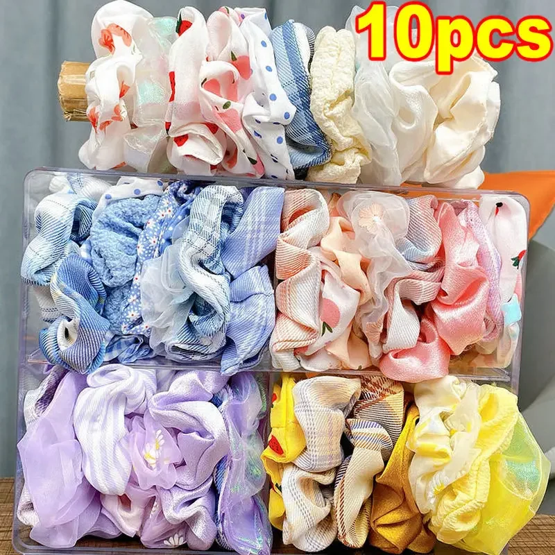 Top Trends: 10Pcs Fashion Elastic Scrunchy Hair Bands For Women Scrunchies Wholesale Hair Accessories Headwear Ties Satin Chiffon Fabric Shoppable Styles