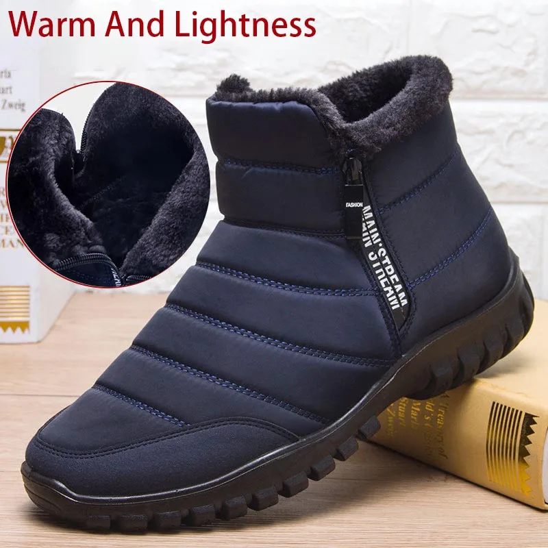 Top Trends: Men Boots Warm Short Plush Casual Shoes Solid Color Zipper Non-Slip Ankle Snow Boot Round Toe Couple Waterproof Big Size Zapatos Shoppable Styles