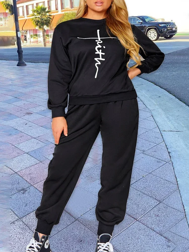 Top Trends: Sets Outifits 2023 New Plus Size Geometric Print Colorblock Sweatshirt & Drawstring Sweatpants Set Of Two Fashion Casual Pieces Shoppable Styles