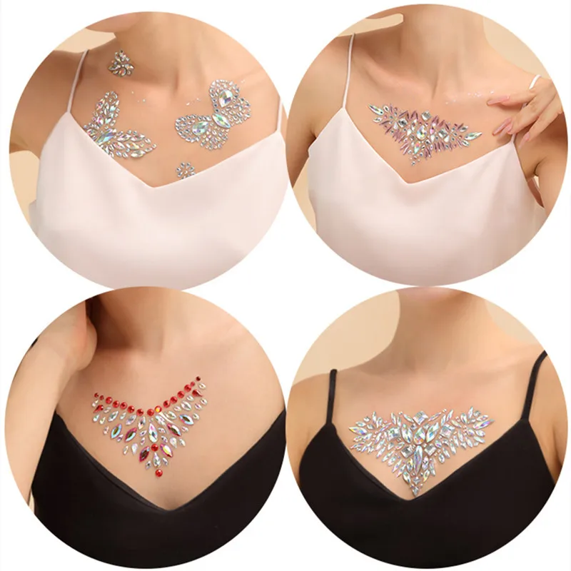 Top Trends: 1PC Rhinestone Chest Drill Sticker Decorative Body Gem Sticker Butterfly Crystal Tattoo Sticker Party Makeup Sticker Shoppable Styles