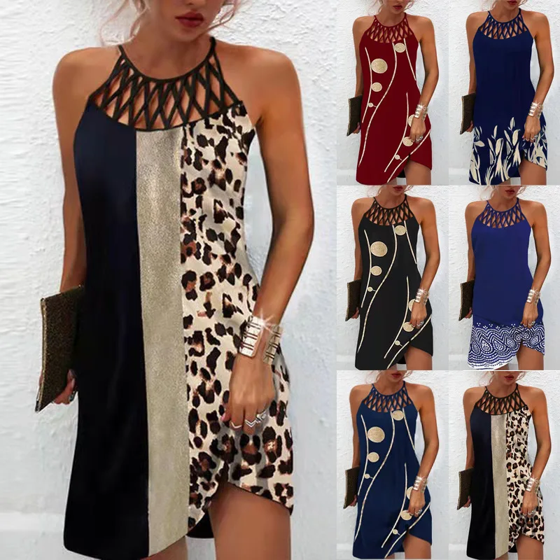 Top Trends: Women Boho Print Dress Summer Sexy Sleeveless Hanging Neck Ethnic Style Dresses Ladies Fashion Beach Casual Holiday Sundress Shoppable Styles