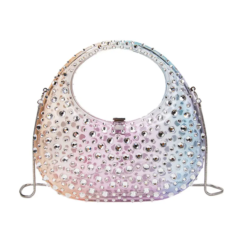 Top Trends: Transparent Acrylic Luxury Bag Women Gradient Multicolor Exact Replicas Party Evening Bag New Wedding Diamond Brand Purse Clutch Shoppable Styles