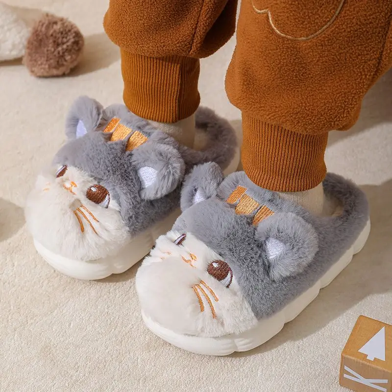 Top Trends: Winter Plush Children Slipper Cat Animal Cartoon Kids Shoes Babi Flat Flipflop Lovely Little Kitten Indoor Soft Slippers Shoppable Styles