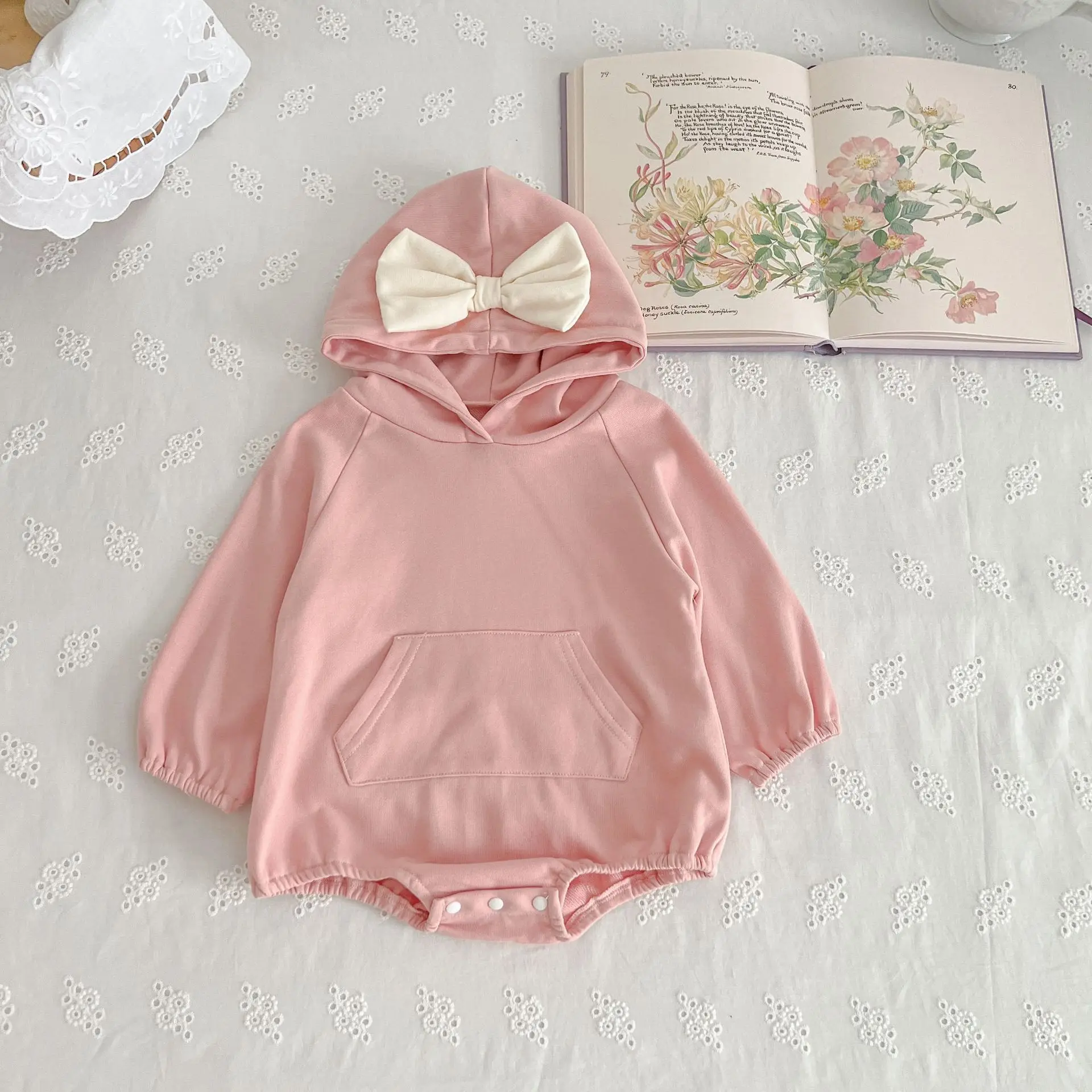 Top Trends: 2023 Autumn New In Kids Baby Girls Full Sleeve Hooded Bow One-piece Newborn Infant Cotton Jumpsuits Toddler Bodysuits 0-3Y Shoppable Styles - Image 5