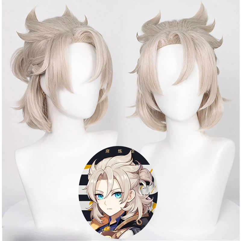 Top Trends: Genshin Impact Albedo Cosplay Wig Cosplay 35cm Short Linen Heat Resistant Synthetic Hair Halloween Anime Cosplay Wigs + Wig Cap Shoppable Styles