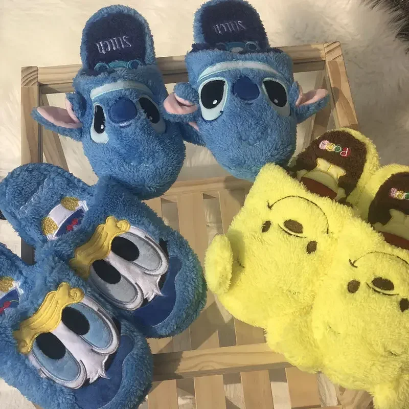 Top Trends: Stitch Cotton Slippers Donald Duck Winnie The Pooh Shoes Autumn / winter New Cartoon Home Indoor Plush Warm Couple Slippers Shoppable Styles