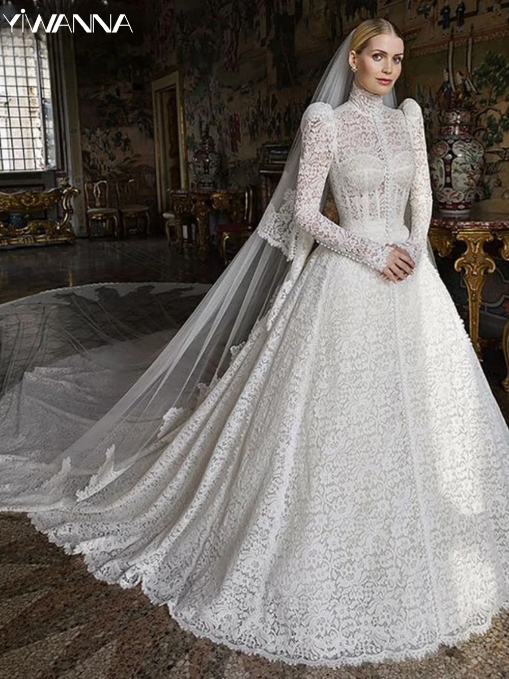 Top Trends: Modest High Collar Long Sleeve Wedding Dress Classic Elegant Lace Dress For Bride Vintage A-line Long Bridal Gown Robe De Mariée Shoppable Styles