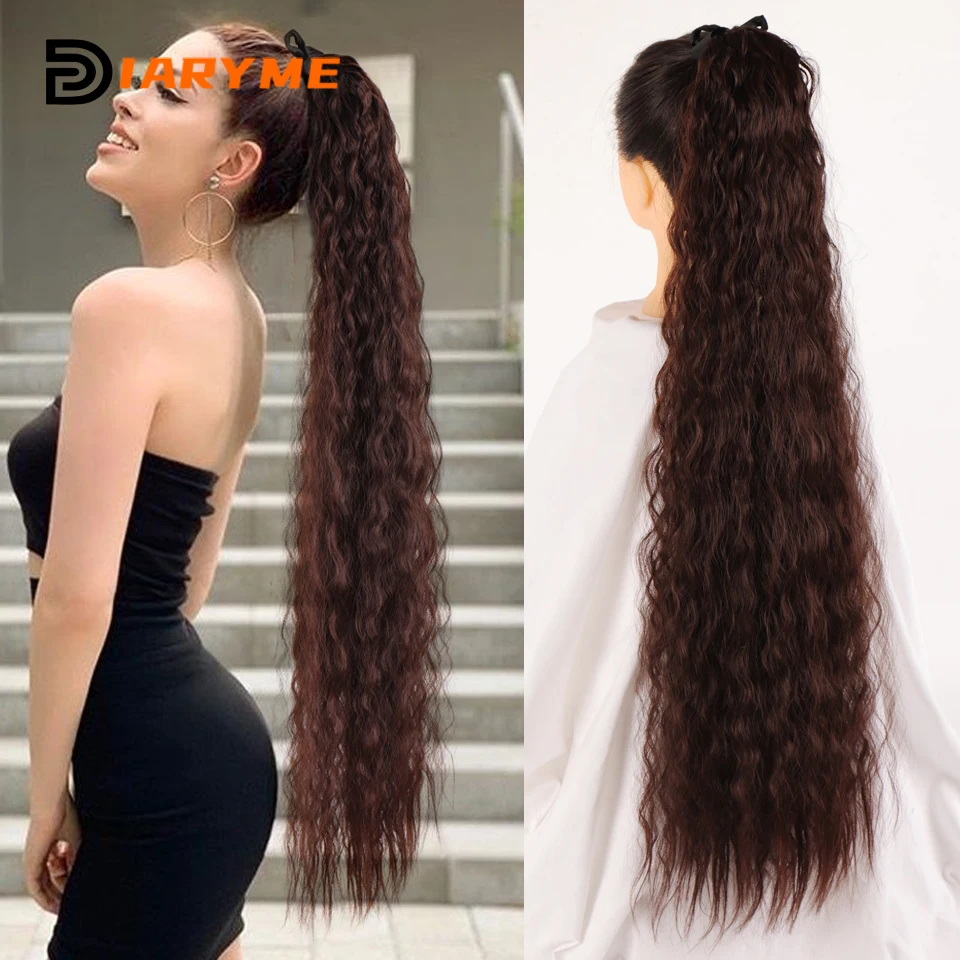 Top Trends: 80CM Synthetic Long Water Wave Hair Extensions For Women Natural Black Brown Clip In Hair Ponytail Extensions Horse Tail False Shoppable Styles