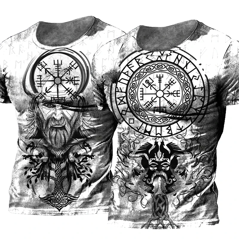 Top Trends: Retro Fashion Tattoo 3D Print Men&#039;s T-shirt Oversize Summer Viking Odin Short Sleeve Tees For Men Male Y2k Tops Casual TShirt Shoppable Styles