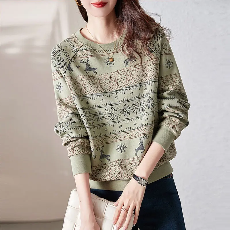 Top Trends: Women&#039;s Autumn And Winter New Fashion Elegant Round Neck Print Pullover Casual Versatile Long Sleeve Loose Sweatshirts Tops Shoppable Styles