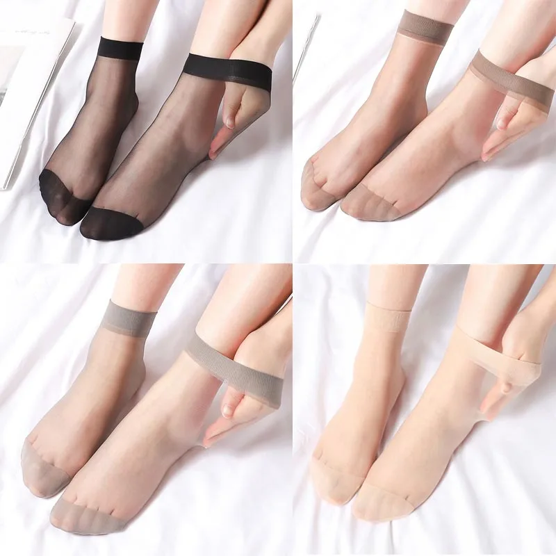 Top Trends: 10Pairs / lot Black Skin Color Transparent Thin Women Crystal Silk Socks Nylon Fashion Ladies Female Summer Short Ankle Silk Socks Shoppable Styles