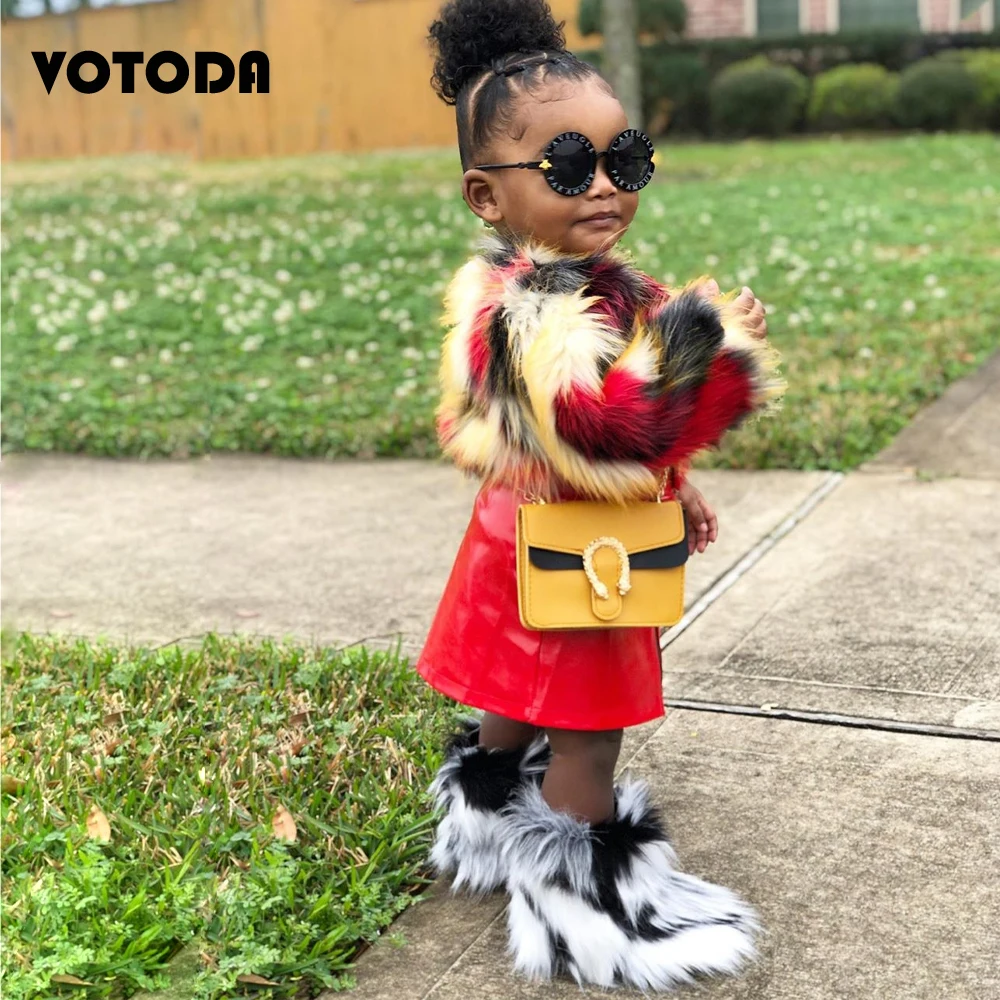 Top Trends: Winter Kids Warm Snow Boots Puffy Faux Fur Boots Children Furry Rainbow Shoe Rubber Flat Non-slip Slip-on Boots Luxury Fur Shoes Shoppable Styles - Image 3