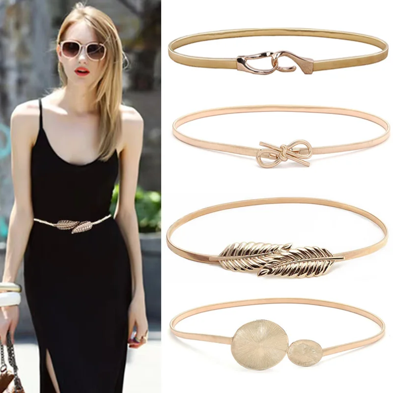 Top Trends: Elastic Metal Waist Belts Golde Flower Leaf Shape Girdle Women Designer Dresses Stretch Skinny Strap Female Adjustable Waistband Shoppable Styles