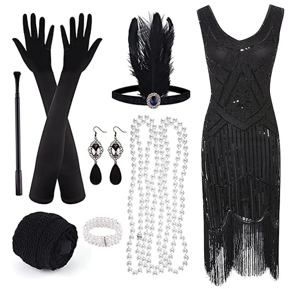 Top Trends: Retro 20s 1920s Flapper Dress Outfits Flapper Headband The Great Gatsby Women&#039;s Sequins Tassel Fringe Evening Dress Shoppable Styles