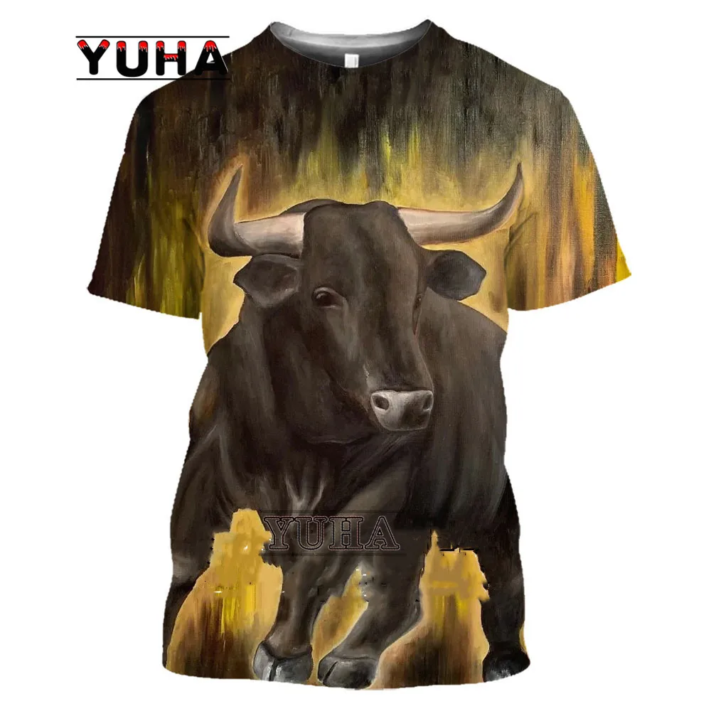 Top Trends: 3D Hunting Animal Bull Print T-shirt Magical Harajuku Trend Street Spanish Bullfight Short-sleeved Oversized Men's Top Shoppable Styles