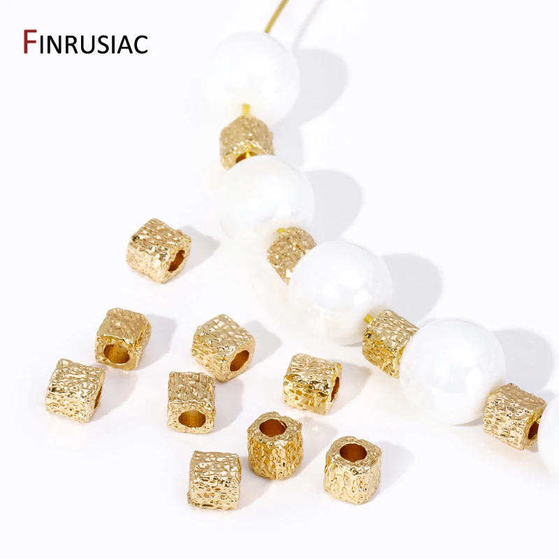 Top Trends: 4MM 14K Gold Plated Brass Textured Square Cube Beads Metal Spacer Beads For DIY Bracelets Necklace Jewelry Making Accessories Shoppable Styles