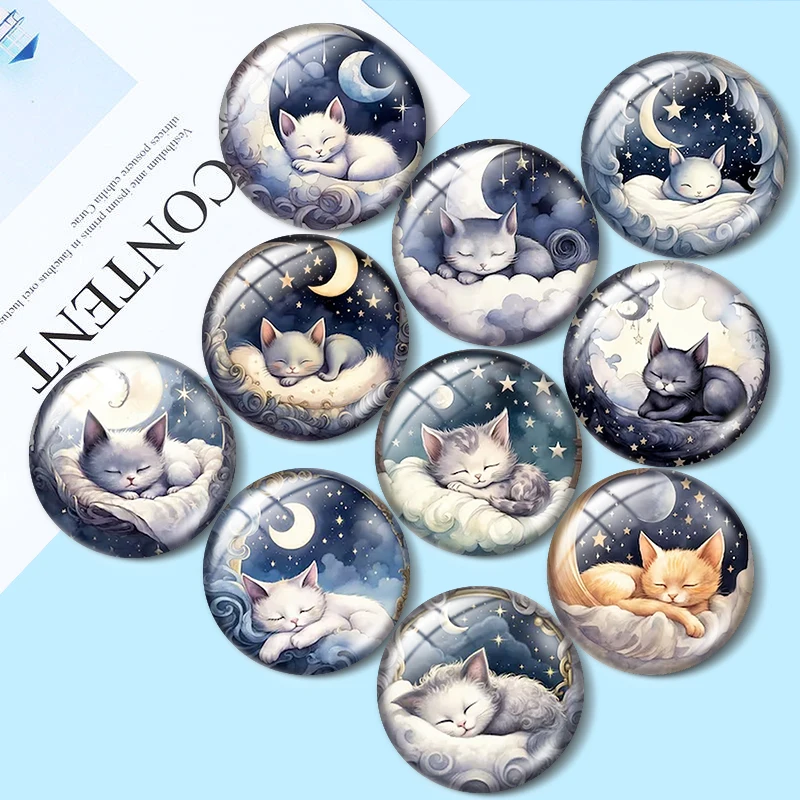 Top Trends: Sleeping Celestial Kitten 10pcs 12mm / 16mm / 18mm / 25mm Round Photo Glass Cabochon Demo Flat Back Making Findings Shoppable Styles