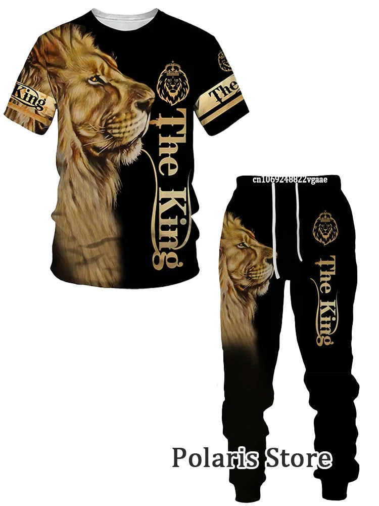 Top Trends: Lion King Tracksuit Set Summer 3D Printed Short Sleeve T Shirt Pants 2 Piece Outfits Sports Suit Fashion Men Tshirts Sets Shoppable Styles